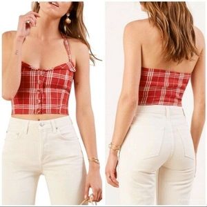 Reformation plaid red and white crop Connie Top